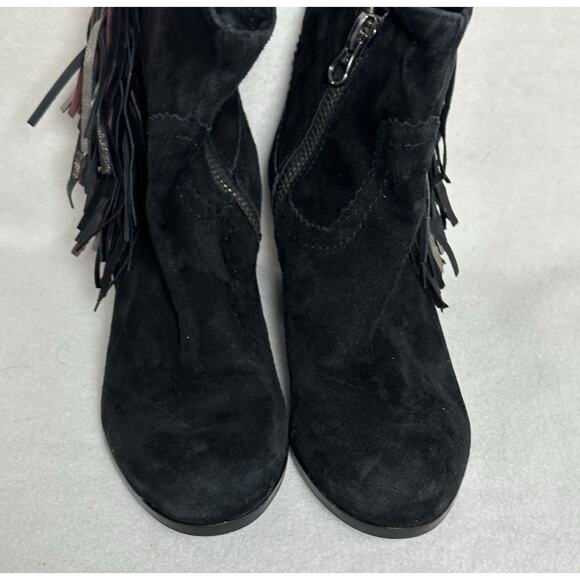 Sam Edelman Louie Saddle Fringe Bootie Size 7 M Black Suede Zip Ankle Boots EUC - Picture 3 of 6